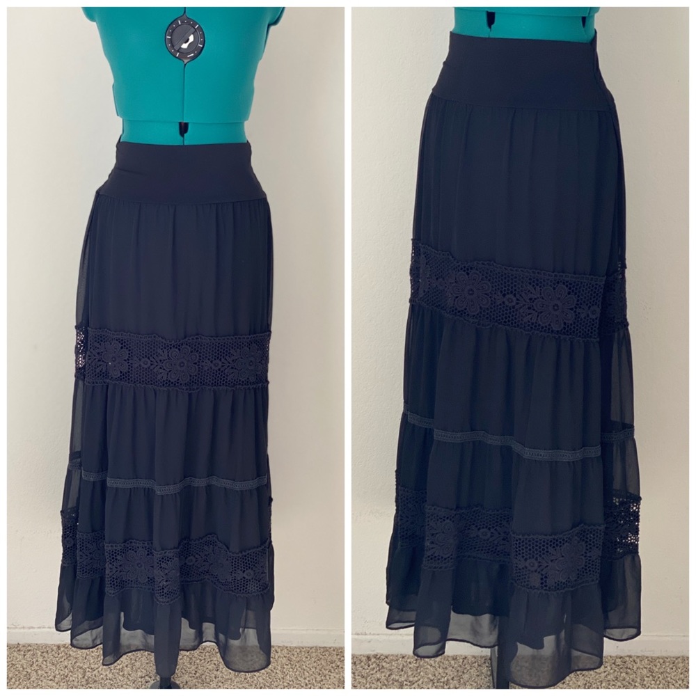 DAISY FUENTES LONG BLACK WOMEN’S BOHO SKIRT M